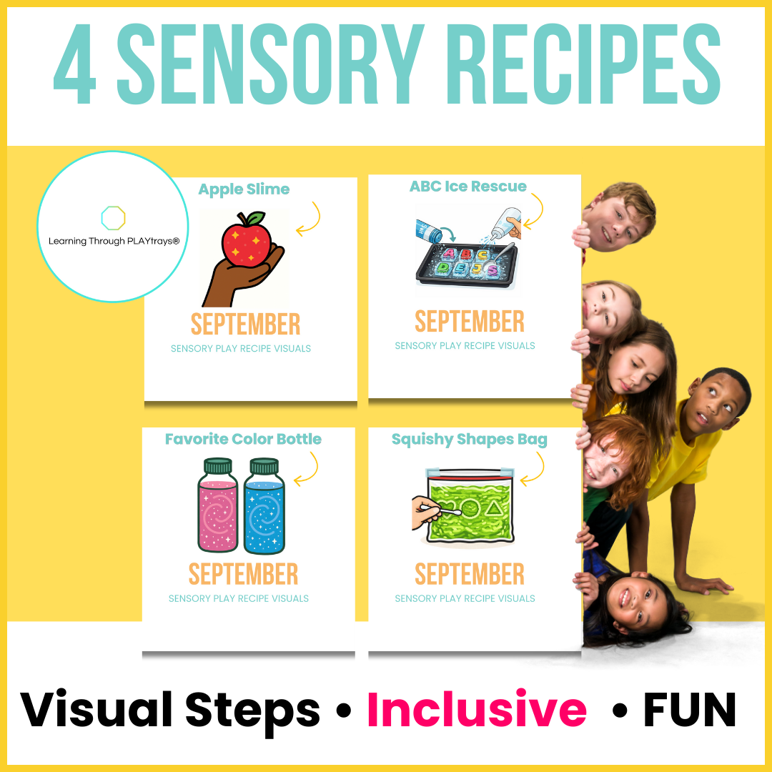 TPT for sensory recipes with children and visual steps on a yellow background