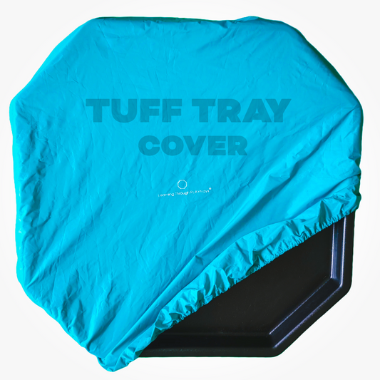 blue waterproof universal fit tuff tray cover with elastic edge for sensory and messy play protection