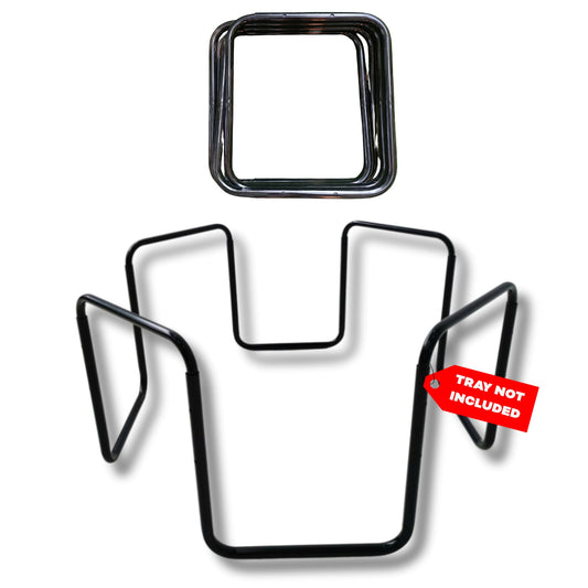 Large PLAYtray Stand in black, foldable, adjustable, and portable, designed for exclusive use with PLAYtrays.