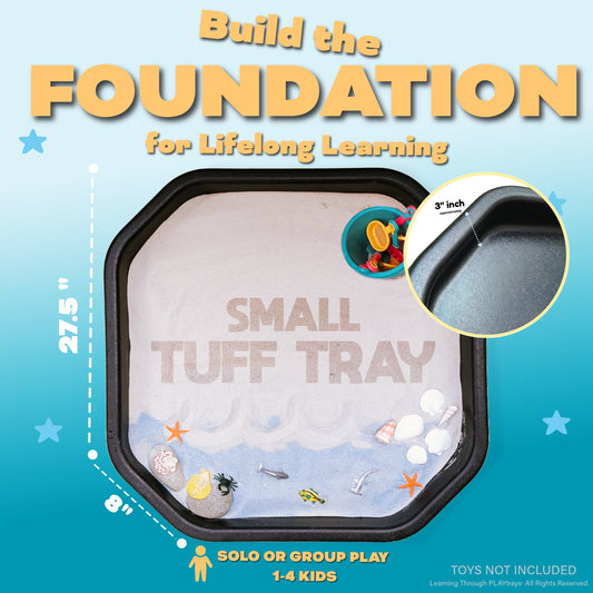 Small black TUFF PLAYtray with sensory textured surface for creative play.