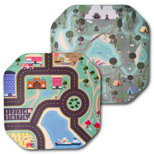 Small double-sided Play Mat Insert featuring a town layout on one side and a park scene on the other, designed to fit 2024 Small TUFF Tray for imaginative small world and sensory play.
