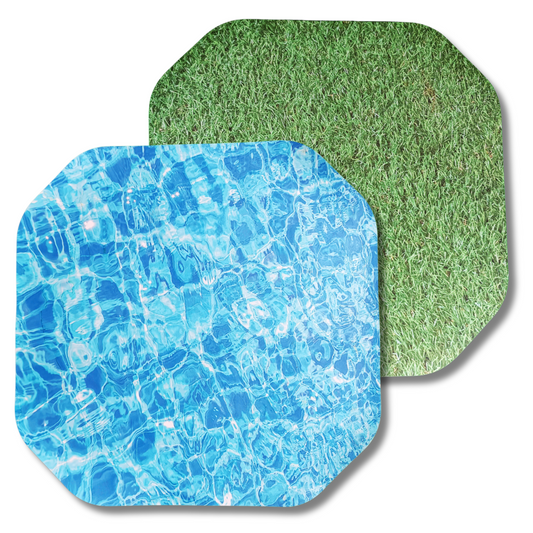 Small double-sided play mat insert with water and grass designs for sensory and imaginative play.