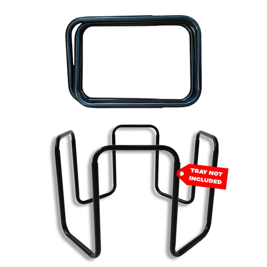 Small PLAYtray stand for Tuff Tray, black steel, adjustable, portable, foldable, easy setup.