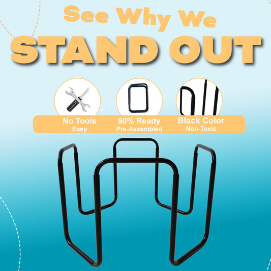 Small PLAYtray Stand, pre-assembled, black powder-coated steel, adjustable heights, portable, foldable, Tuff Tray stand.
