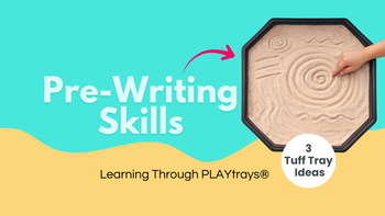 Child drawing lines and swirls in sand during a sensory pre-writing activity