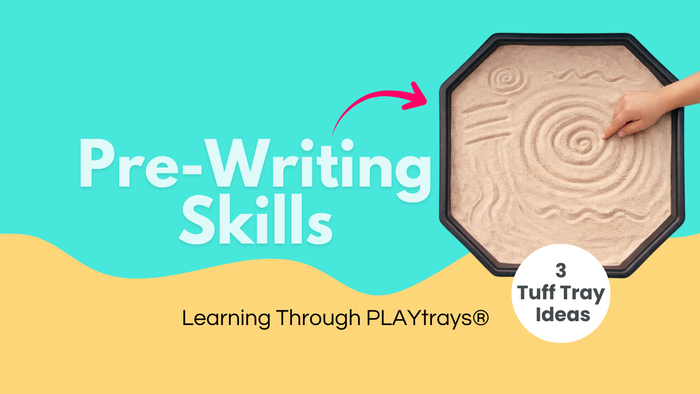 Child drawing lines and swirls in sand during a sensory pre-writing activity