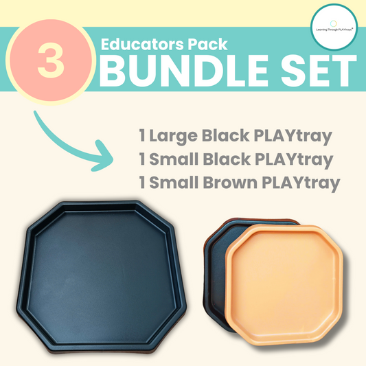 Large Black, Small Black, Small Brown PLAYtray bundle for sensory and educational use.