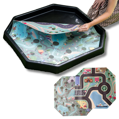 Tuff tray inserts  Large Town & Park PLAYtray Mat with double-sided town and park scenes, designed for Learning Through PLAYtrays® Large Tuff Trays.