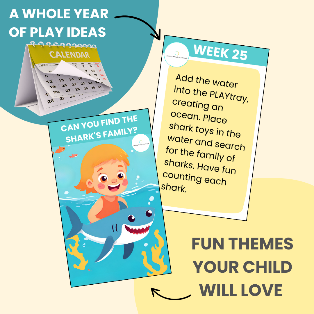 Calendar and activity cards for children with shark theme