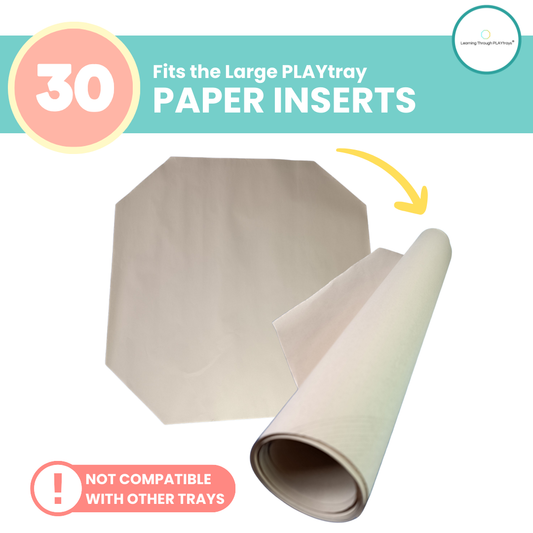 Large TUFF TRAY paper inserts, 30 sheets, ideal for mess-free sensory play.