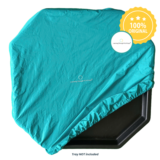 PLAYtray Cover - Universal Fit in cheerful blue, securely fits Tuff Trays, durable, water-resistant, and elastic edges for protection.