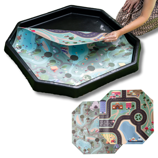 Large tuff tray town insert with double-sided for sensory play.