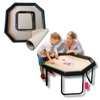 Large Black TUFF TRAY Bundle with Stand and Paper Inserts, ideal for creative and educational play setups.