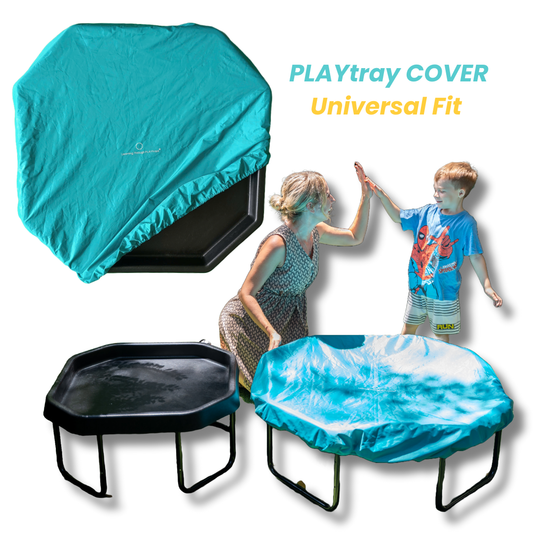 tuff tray Cover - Universal Fit, durable and water-resistant, shown in blue on Tuff Trays for home or classroom use.