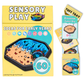 Box and cards set of 60 sensory play idea cards for early years by Learning Through PLAYtrays, featuring colorful illustrations and durable wooden card holder.