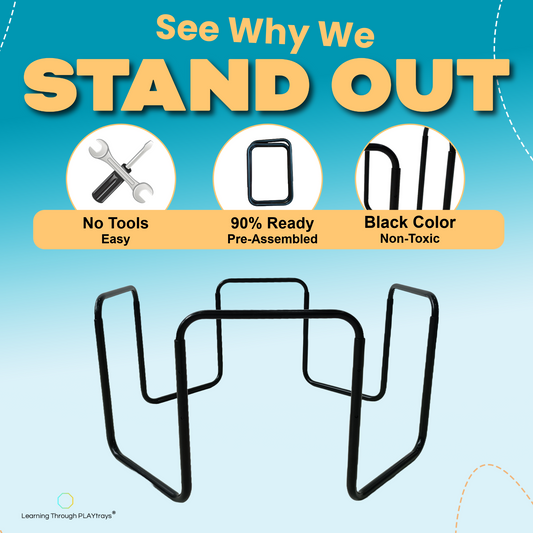 Large PLAYtray StandLearning Through PLAYtraysPLAYtray Stand (Large)Large PLAYtray Stand – Adjustable, Strong, and Built for Group Play
The Large PLAYtray Stand is designed to support your Large PLAYtray (35.4") with strength and sta