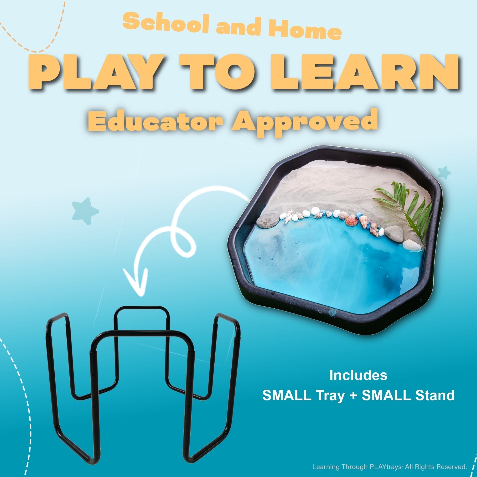 Small TUFF PLAYtray set with adjustable stand, ideal for creative and sensory play, educator approved.