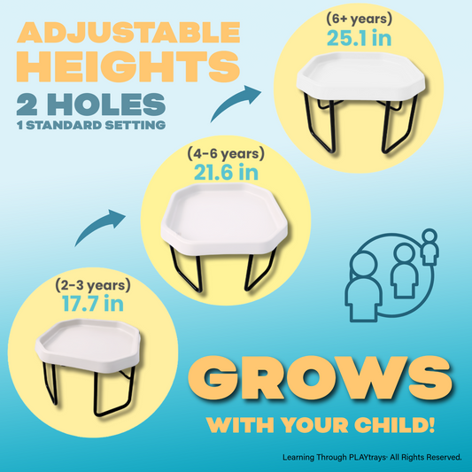 White Tuff Tray and adjustable stand in milky white with three height settings for growing children’s sensory play.