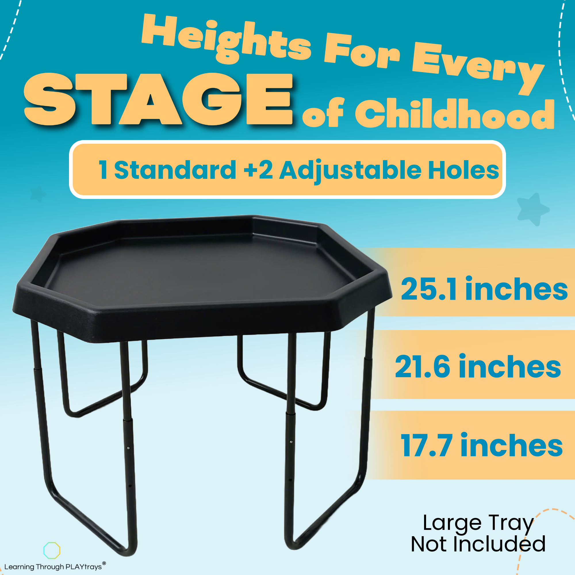 Black play tray table with adjustable height options 