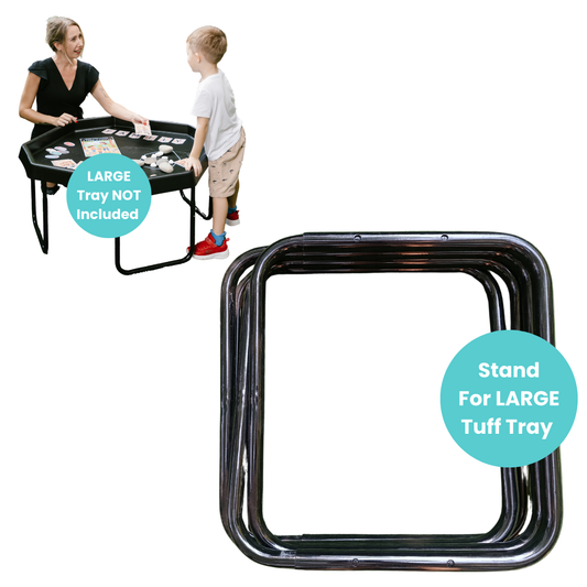 Large TUFF tray stand for sensory play, 2024 model, exclusive fit to Learning Through PLAYtrays®, adjustable height, durable, waterproof.