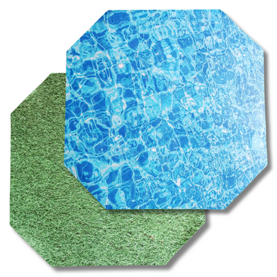 Double-sided large sensory play tuff tray insert mat with grass texture on one side and water pattern on the other for imaginative toddler play.