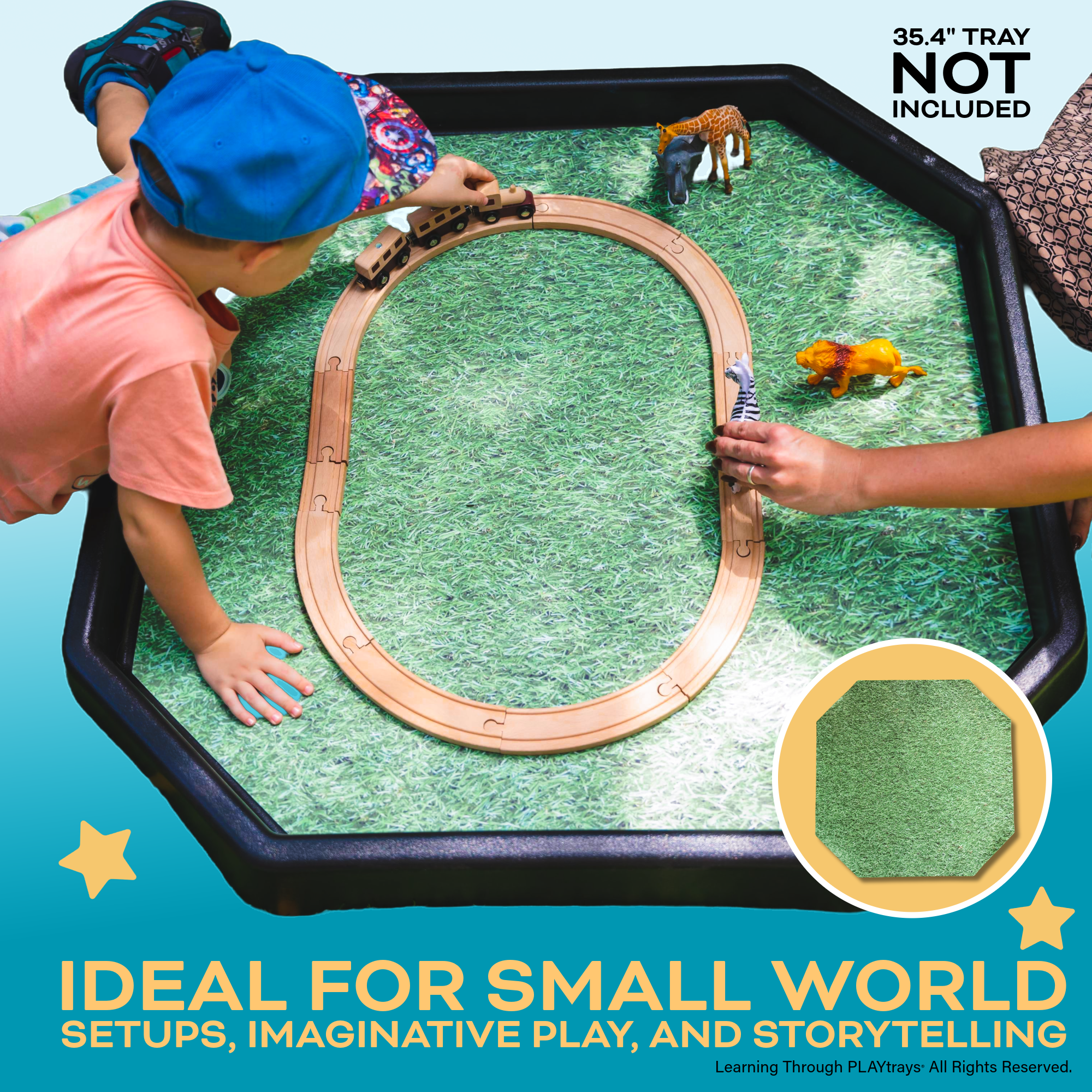 Large double-sided play mat insert with grass and water textures for sensory and imaginative play