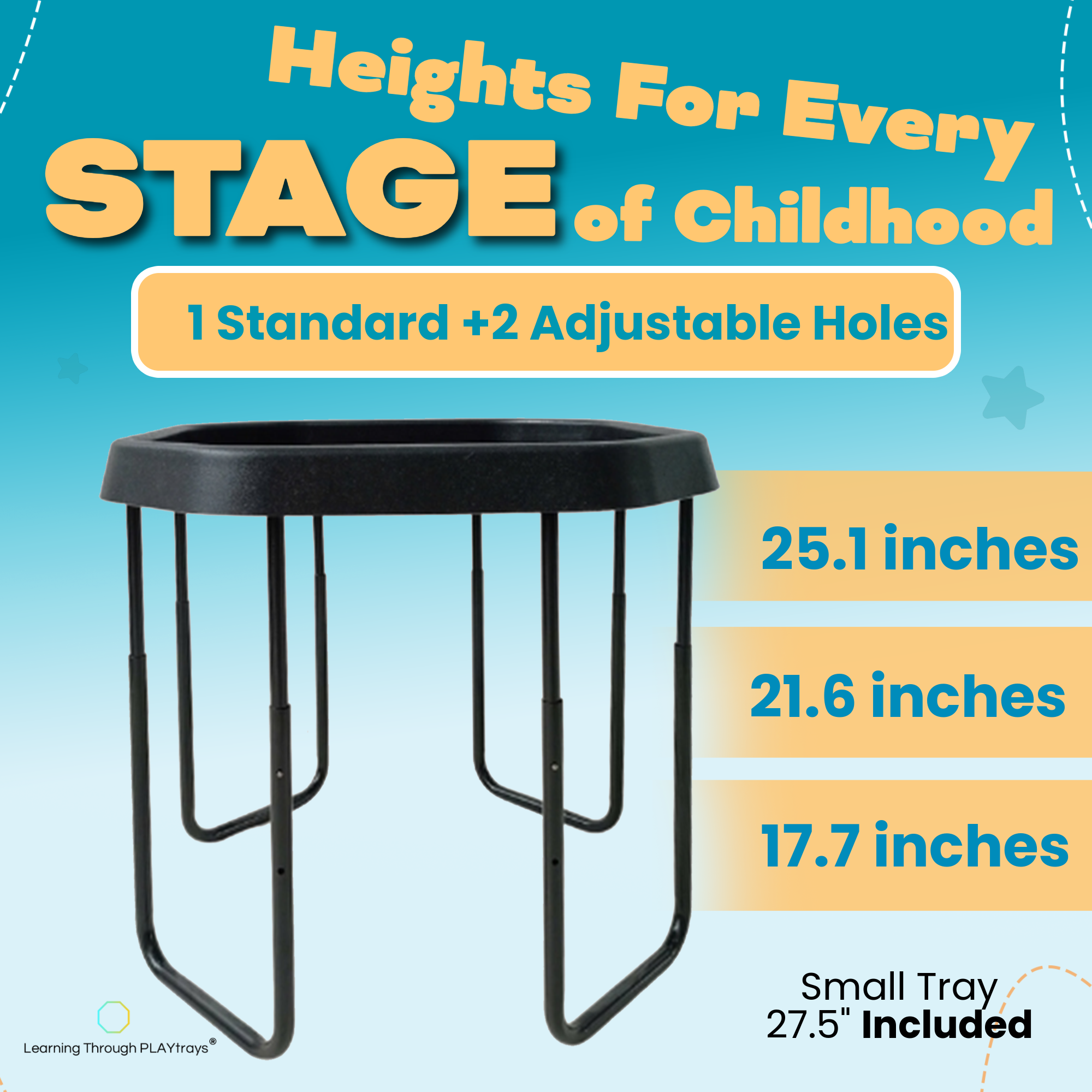 Adjustable height small black Tuff Tray table for growing children