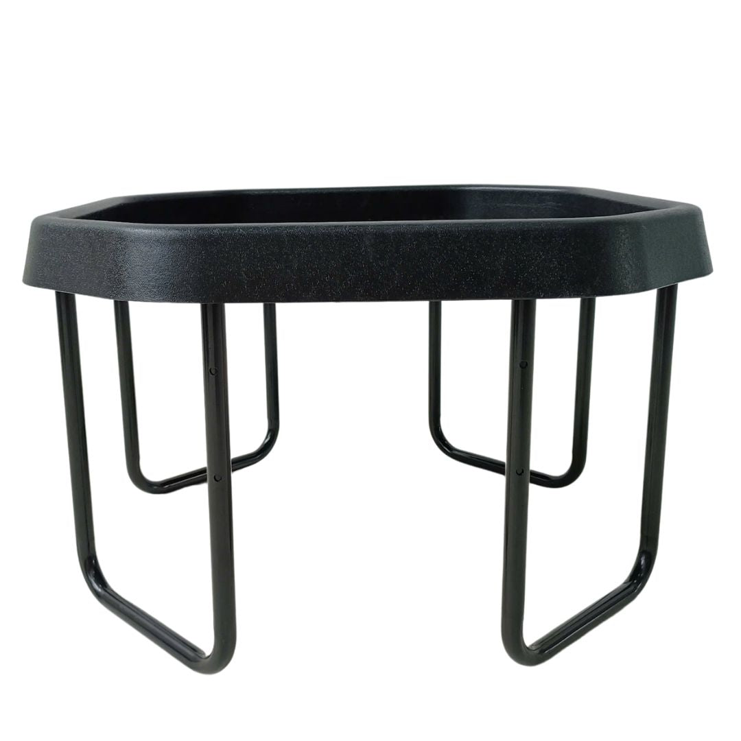 Small black Tuff Tray table set filled with sand and water for sensory play
