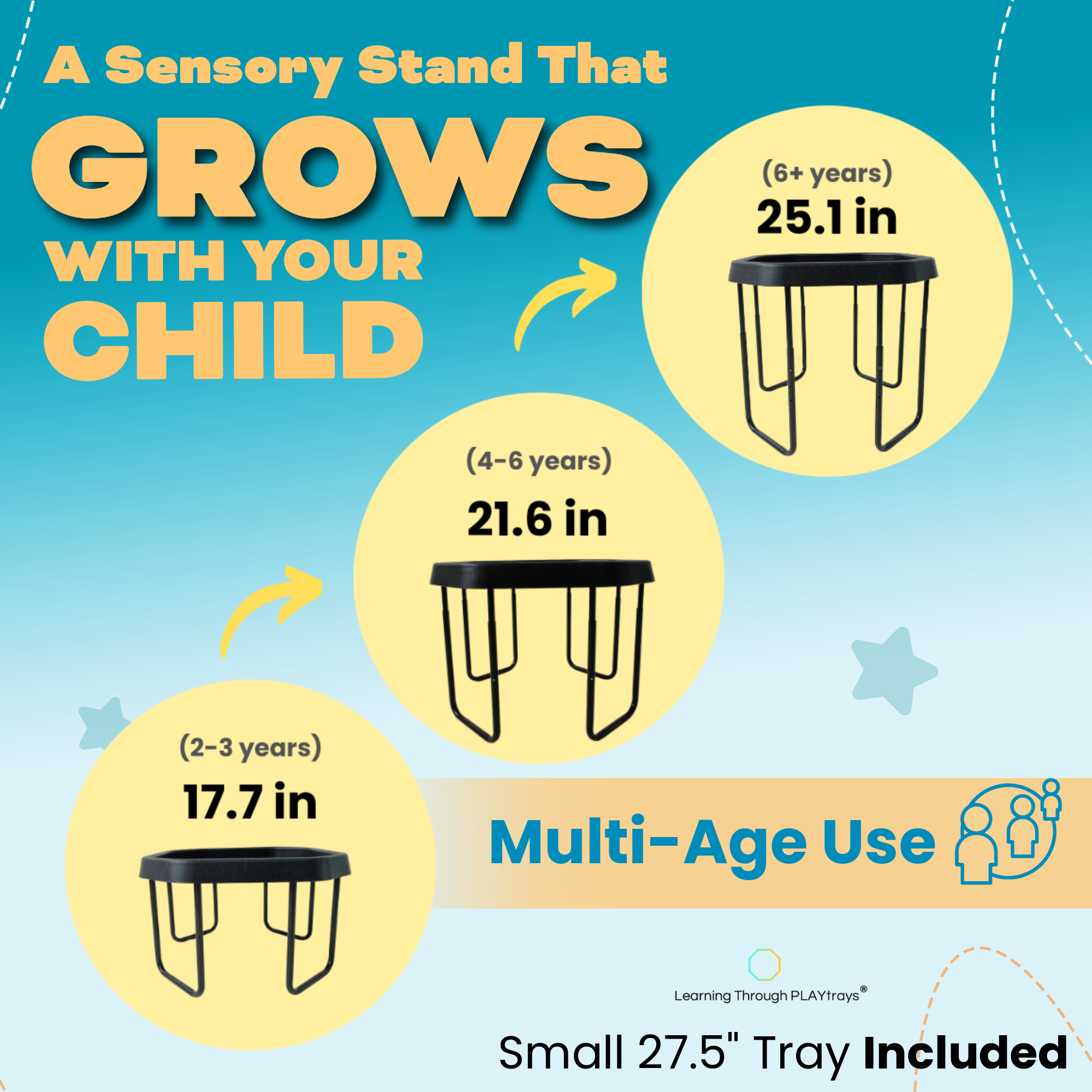 Adjustable height stand on a Tuff Tray table