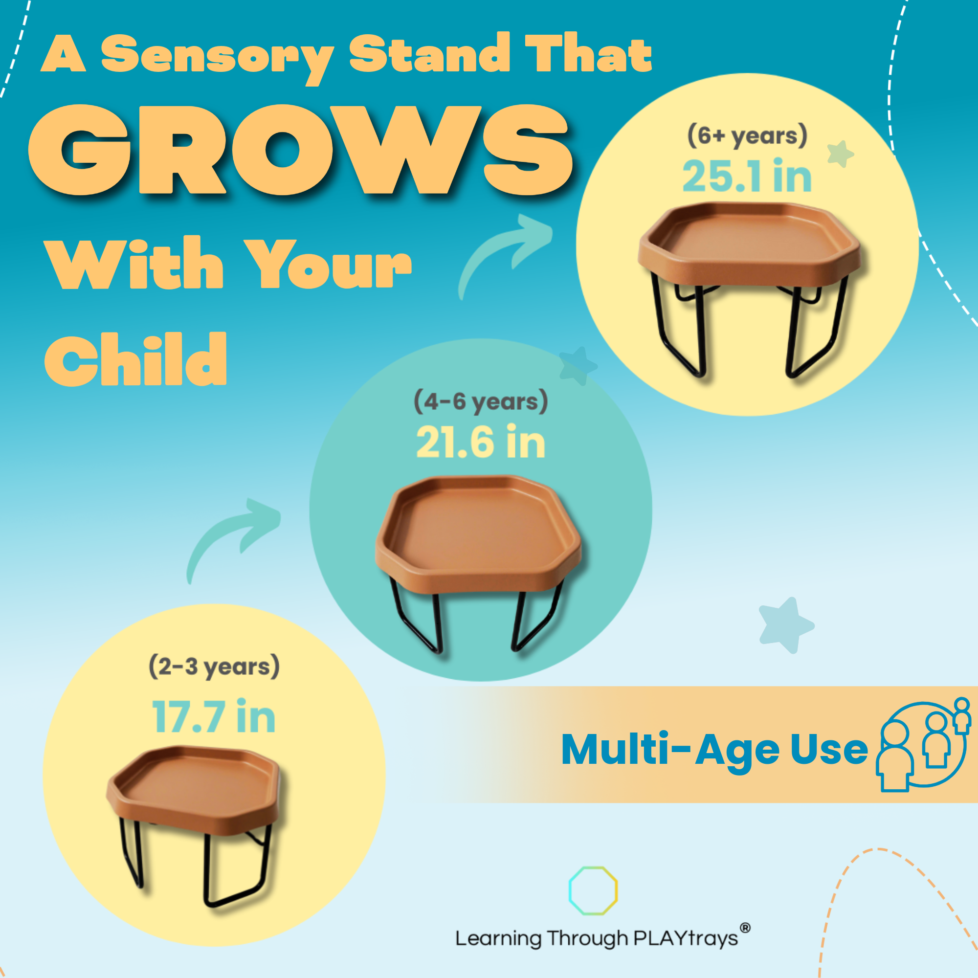 Sensory stand growth chart for children with different height ranges for sensory play tables 