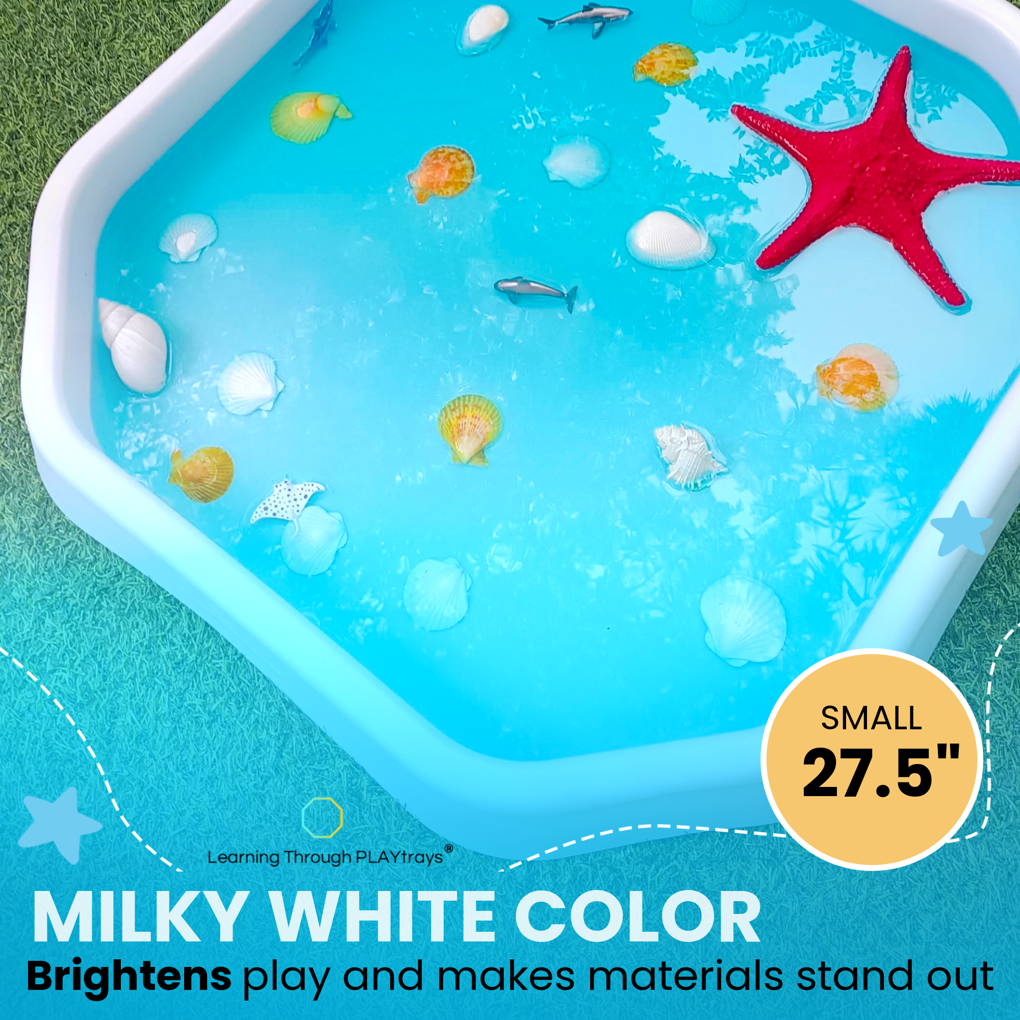 small milky white Tuff Tray during water sensory play